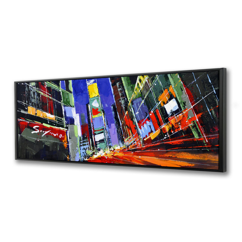 Colourful Times Square by Night - Toile encadrée avec bureau