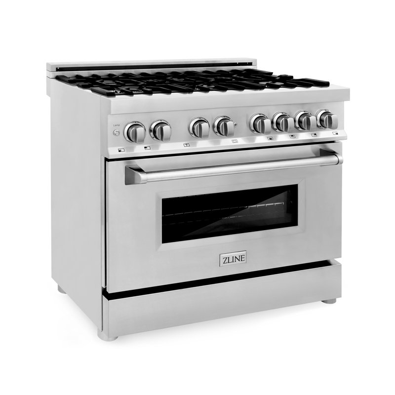 Zline 36" Stainless Steel Dual Fuel Range, Range Hood And Dishwasher