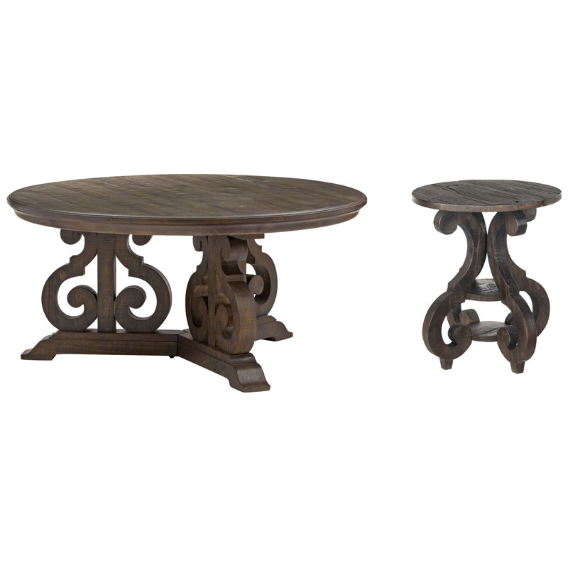 Aylor Round Cocktail Table With Accent End Table, Gray, 2 Pieces: Coffee Table, End Table