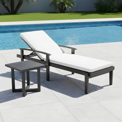 Samuel Patio 2-Piece Acacia Wood Chaise Lounge & Side Table Set With Cushions