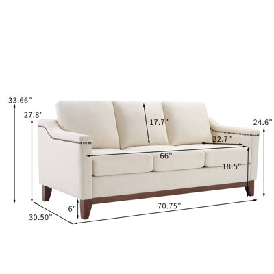 Modern Classic Upholstered Sofa With Nailhead Trim And Wooden Legs