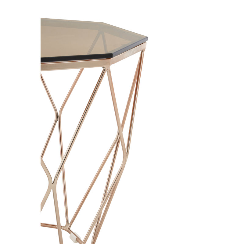 Fultz Glass Top Frame End Table, Amber Smoked, Rose Gold