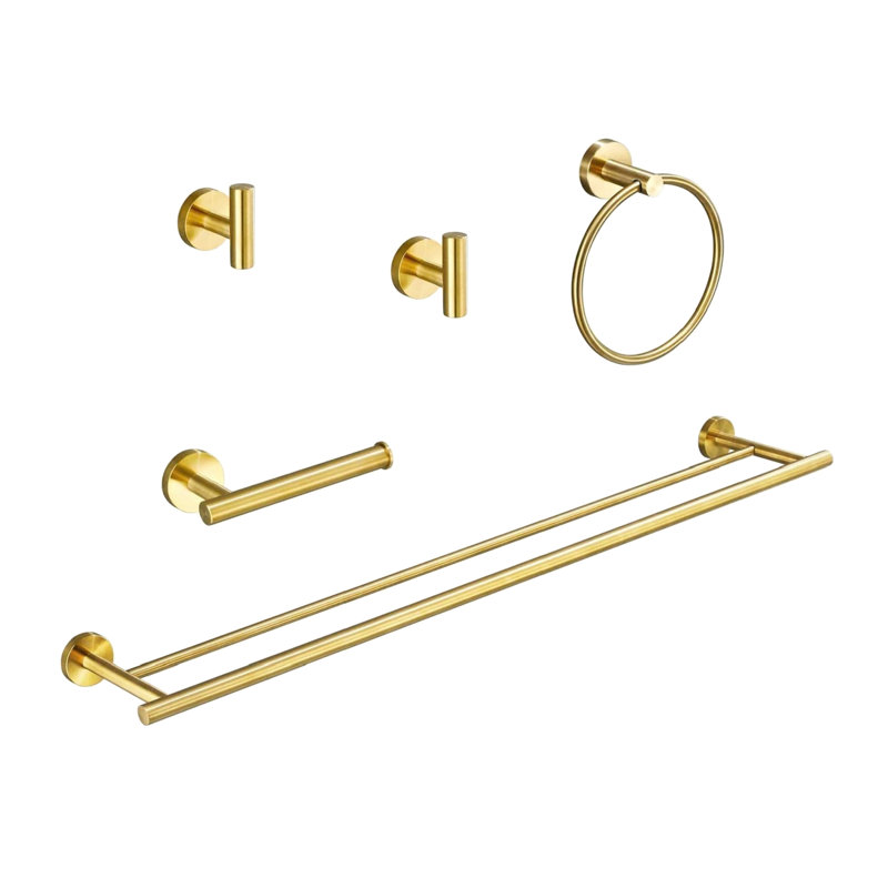 5 Piece Bathroom Towel Rack Wall Mount - Brushed Gold Aluminium Material And For Multiple Rooms Easy Installation Process 5 Build , Rust- Different Directions