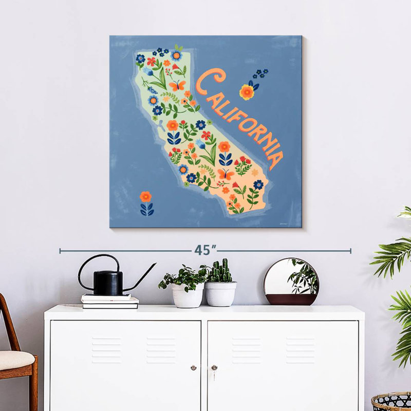 Carte de l'état floral d'Aliaz - Californie, H 30 po x l 30 po