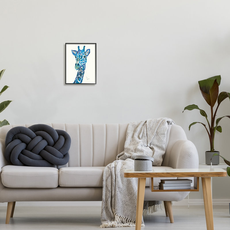 «Blue Giraffe Varied Collage Assortment Animal» par Lisa Morales - cadre flottant, impression sur toile