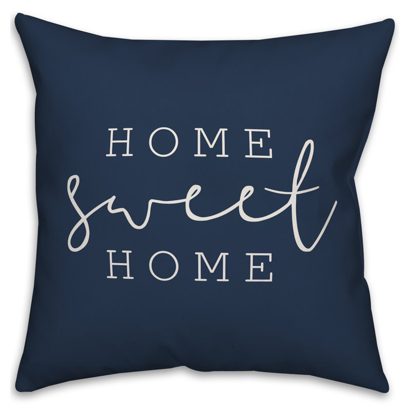  Coussin intérieur / extérieur Home Sweet Home, H 16 po x l 16 po, Bleu marine