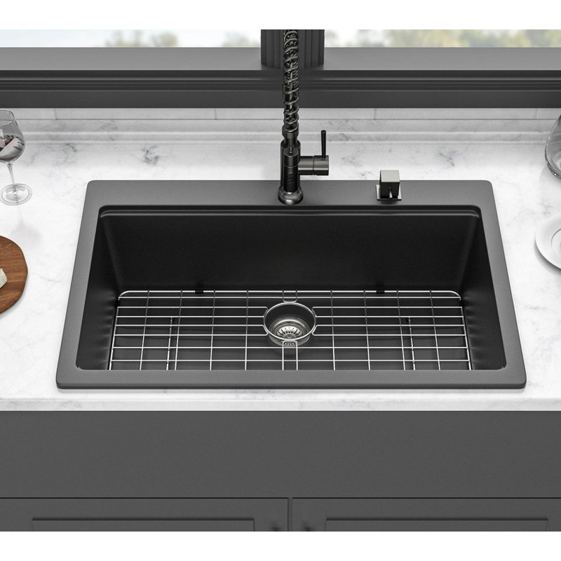 Lavabo de bureau encastrable 33 x 22 - Quartz composite de quartz noir, durable et élégant