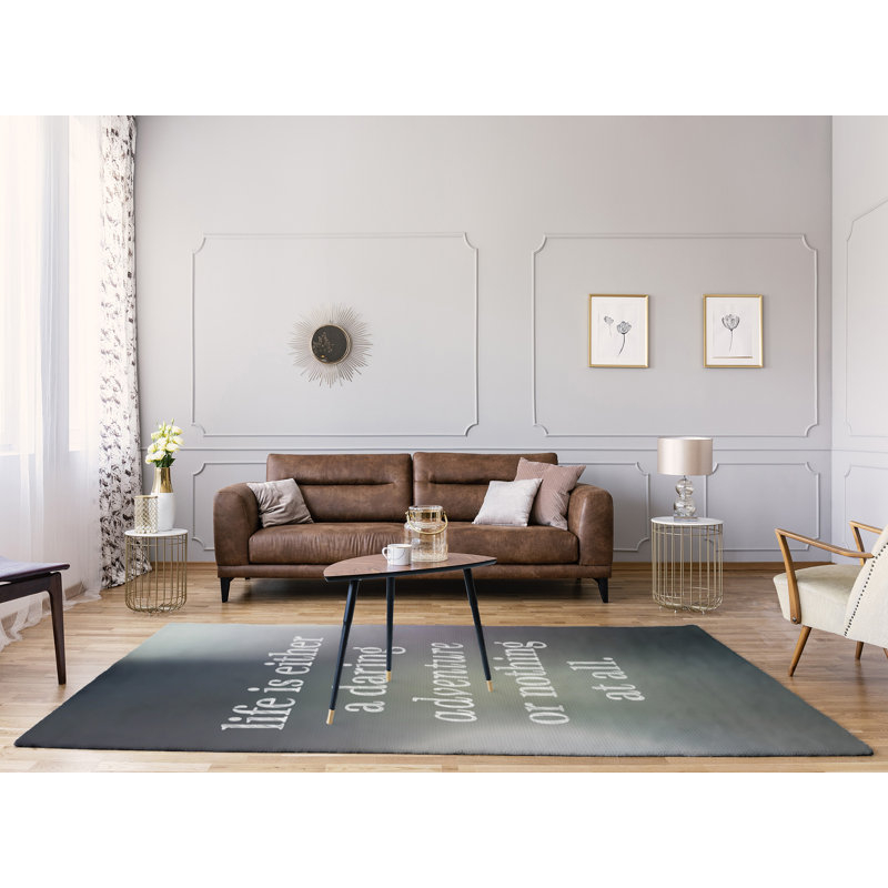 Tapis en chenille en polyester multicolore Quotes, Rectangle 5 pi x 7 pi