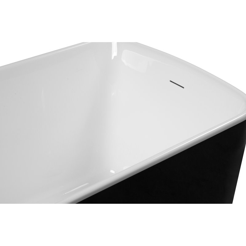 49'' Square Acrylic Freestanding Bathtub, Japanese Soaking Tub With Drain And Overflow, Glossy Black Interior 49" Bath Tub, Hot Overflow Drain,