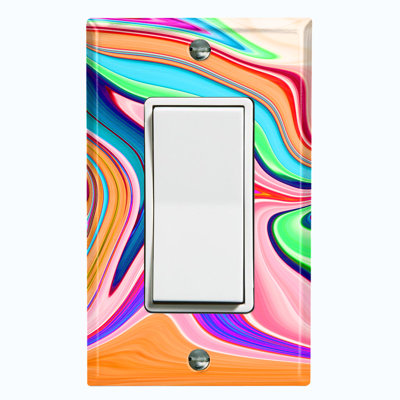 Metal Light Switch Plate Outlet Cover (Colourful Liquid Candy Swirl  - Single Rocker)