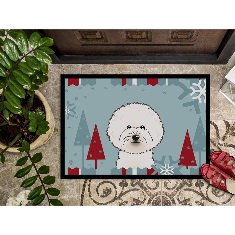Paillasson d’extérieur antidérapant de vacances d’hiver à Bichon frisé Eletta, Rectangle 2 pi x 3 pi