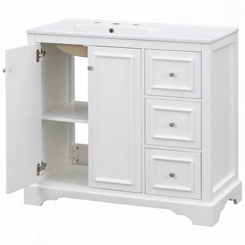Bathroom Vanity with Ceramic Basin, White