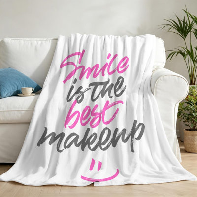 Pink Ultra Soft Flannel Fleece Throw Blanket,Inspirational Phrase Smile Single-Sided Print