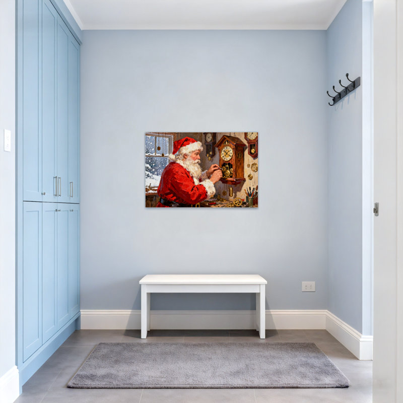 Horloges de Noël de père Noël dans une scène d'atelier, H 24 po x l 36 po