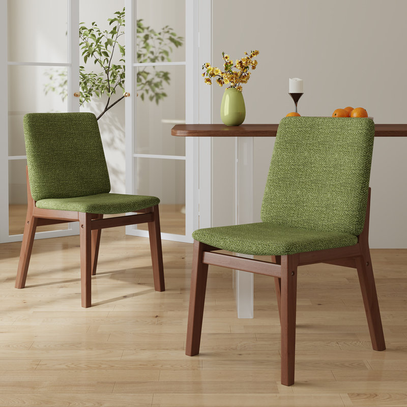 Dining Chairs Set of 2, Upholstered Fabric Dining Room Chairs, Mid Century Modern Kitchen Side Chairs with Solid Wood Frame (Walnut & Olive)