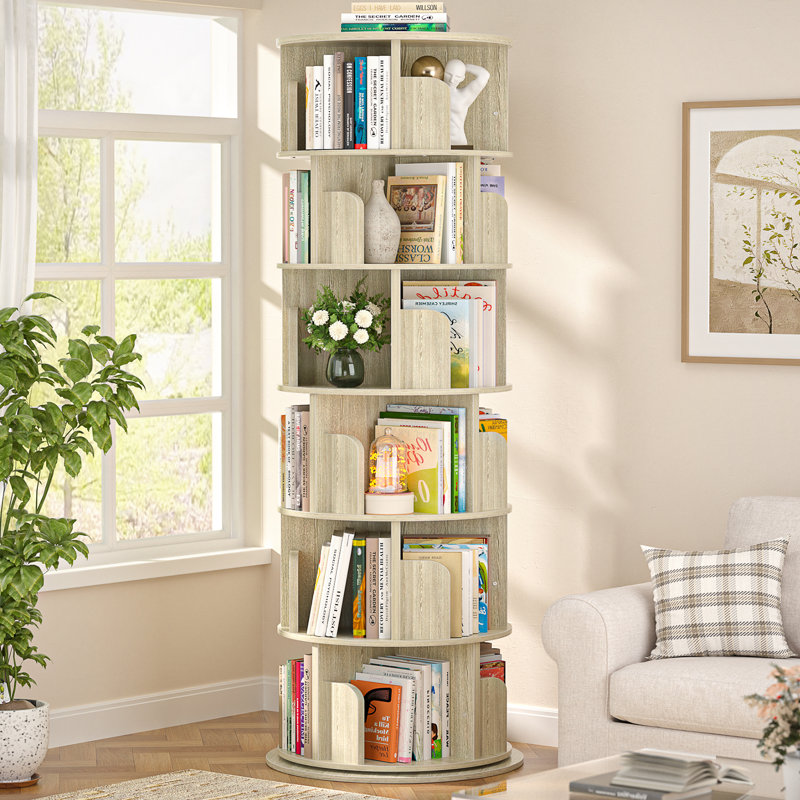 Bibliothèque pivotante à 360 ° pour petits espaces, bibliothèque d'angle, (6 tablettes) H 70,7 po x l 16,9 po x P 16,9 po