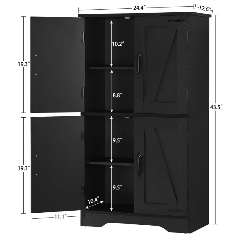 Armoire de rangement Farmhouse avec portes de grange et tablettes réglables, Noir