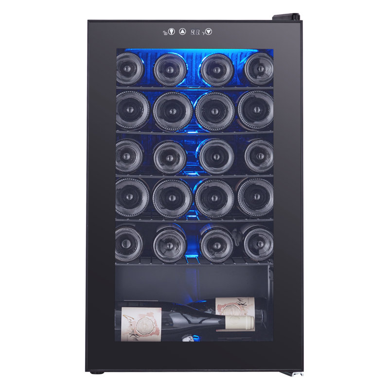 Wine Fridge 24 Bottle, Wine Cooler Refrigerator with 40~61°F Digital Temperature Control, Freestanding Wine Cellar for Red White Wine, Champagne, Beer with Blue Interior Light (24 Bottles)