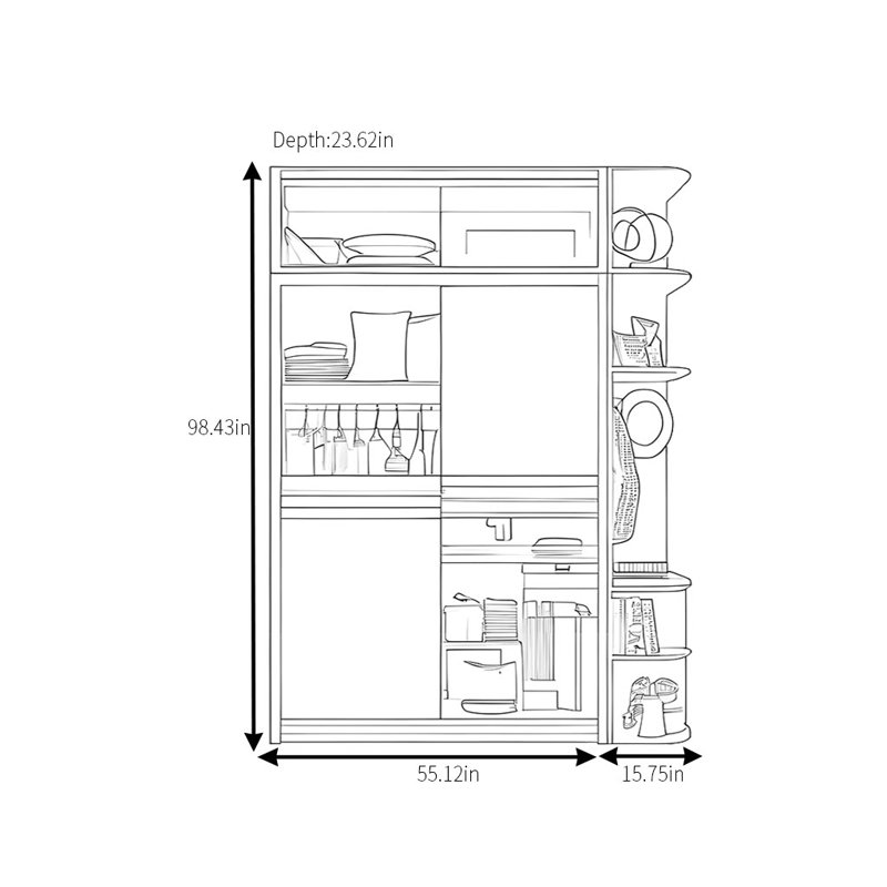 Garde-robe moderne simple en verre, H 98,43 po x l 70,87 po x P 23,62 po