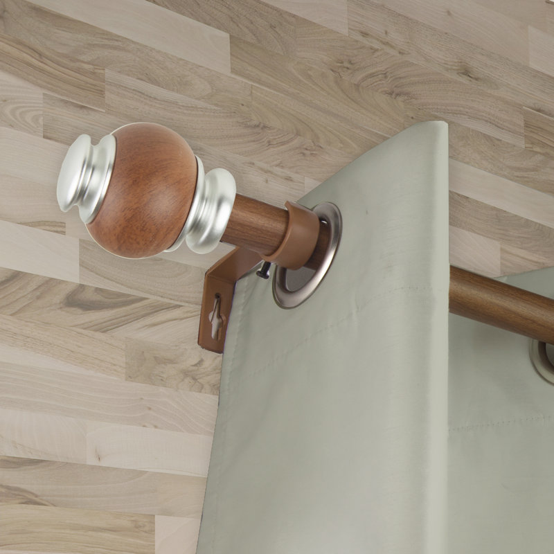 Tringle à rideaux simple en faux bois Wroblewski, 66" - 120", Châtaigne