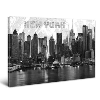 Art mural encadré de New York en noir et blanc, impression sur toile, horizon de la ville des États-Unis, affiche panoramique de New York, salon moderne, bureau, décoration, œuvre d'art, 24 po x 36 po
