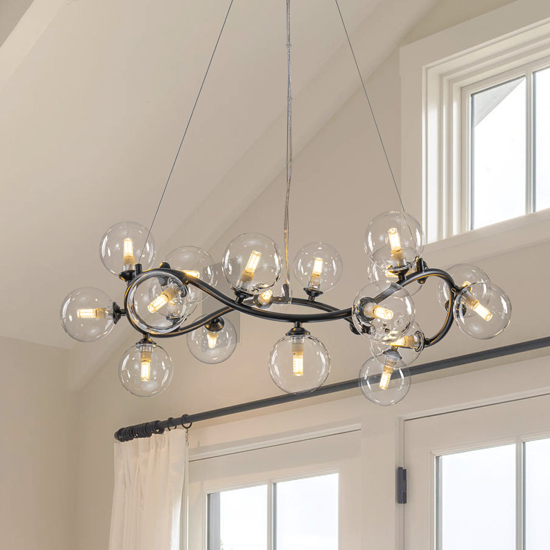 19-light Modern Twisted Glass Globe Chandelier, Matte Black