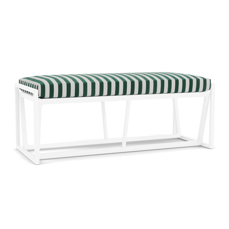Summit Outdoor Dining Bench, White, Safari White Stripe