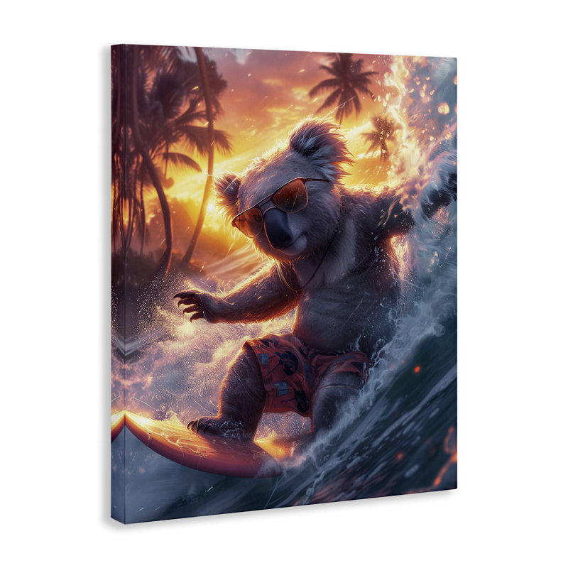 «Surfing Tropical Koala», art mural sur toile par Ray Heere, H 30 po x l 24 po