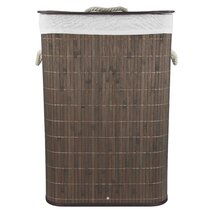 Outsunny Foldable Laundry Hamper, Divided Storage Basket, Rattan Clothes  Hamper with Lid, Removable Liner Bag, Grey Basket