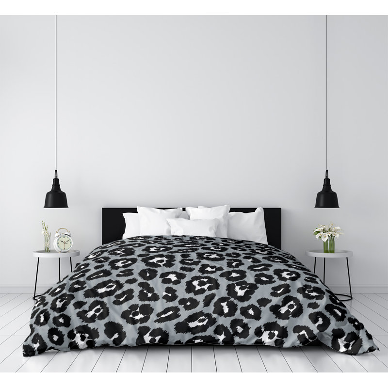 Housse de couette simple, Gris / noir / blanc, Housse de couette pour lit simple, Microfibre
