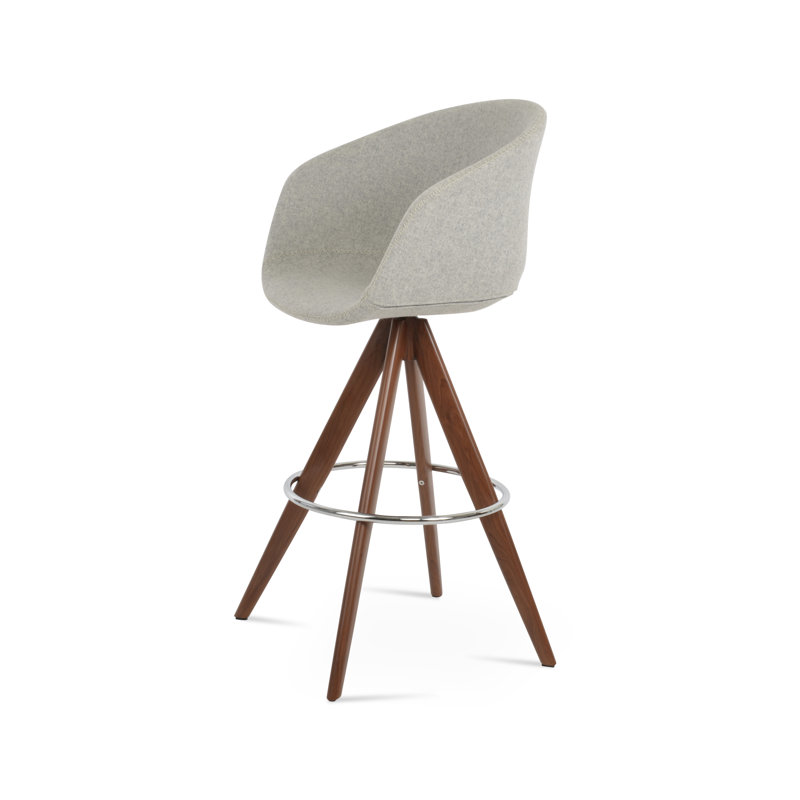 Tabouret de bar Tribeca Pyramid, Tabouret de comptoir (siège d'une hauteur de 27 p, Noyer, Laine argentée
