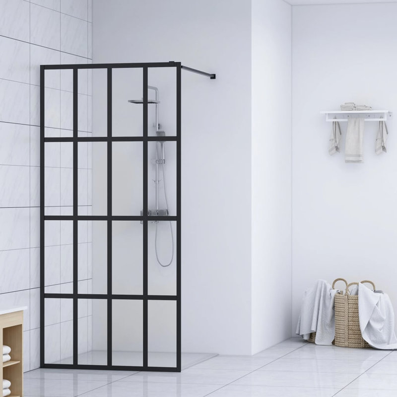 Industrial Style Black Aluminum and Tempered Glass Walk-In Shower Screen