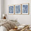 Ligne géométrique «Œuvre abstraite rayée bleu marine, images murales simples et contemporaines de chambre à coucher moderne, ensemble de 3 reproductions d'art sur toile encadrées»-119461147-94434520-94434517