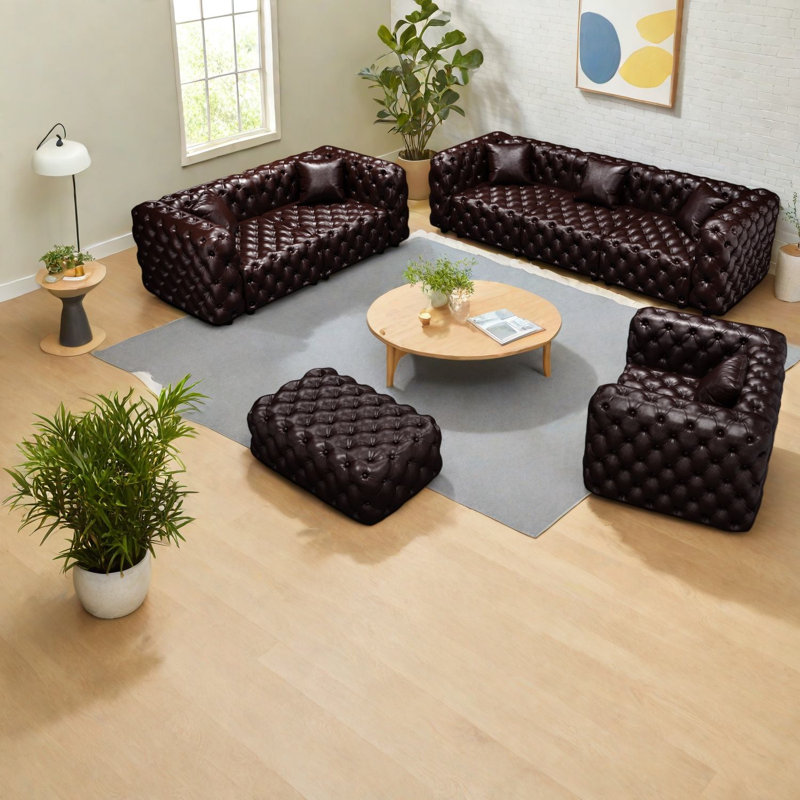 Compression Modern Sectionals, Faux Leather Tufted Modular Sofa for Home