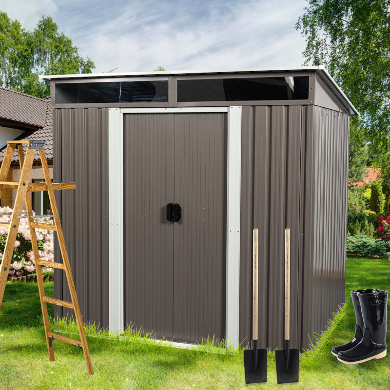 6Ft X 5Ft Outdoor Metal Storage Case - Galvanized Iron Build, Panels, Transparent Plate, Sliding Door With Lock, Simple Build Shed Unit Closet Construction, Easy Assembly