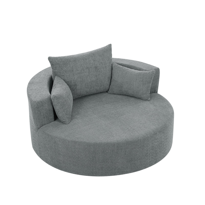 360° Swivel Chenille Accent Chair with Removable Pillows, Grey Chenille