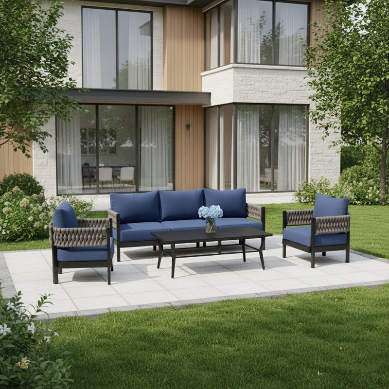 5-Person Aluminum Outdoor Patio Seating Group with Cushions and 47.2" W Coffee Table