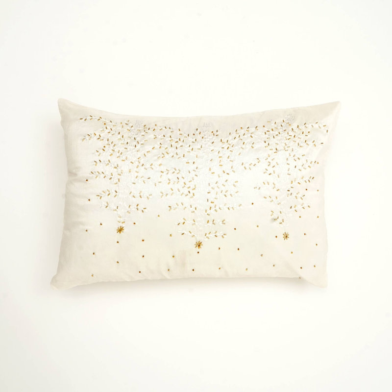 Decorative Pillow | Golden Twinkle Snowy Tree Pillow | 24x16"