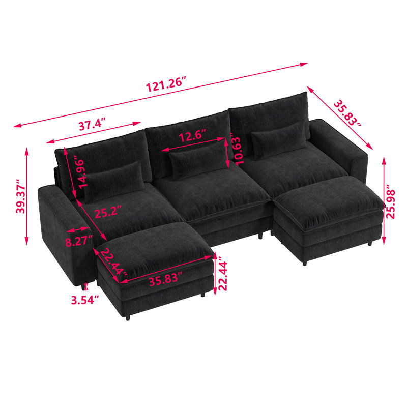 Ensemble de canapé en U pour salon, H 39,37 po x l 121,26 po x P 35,83 po, Chenille noir