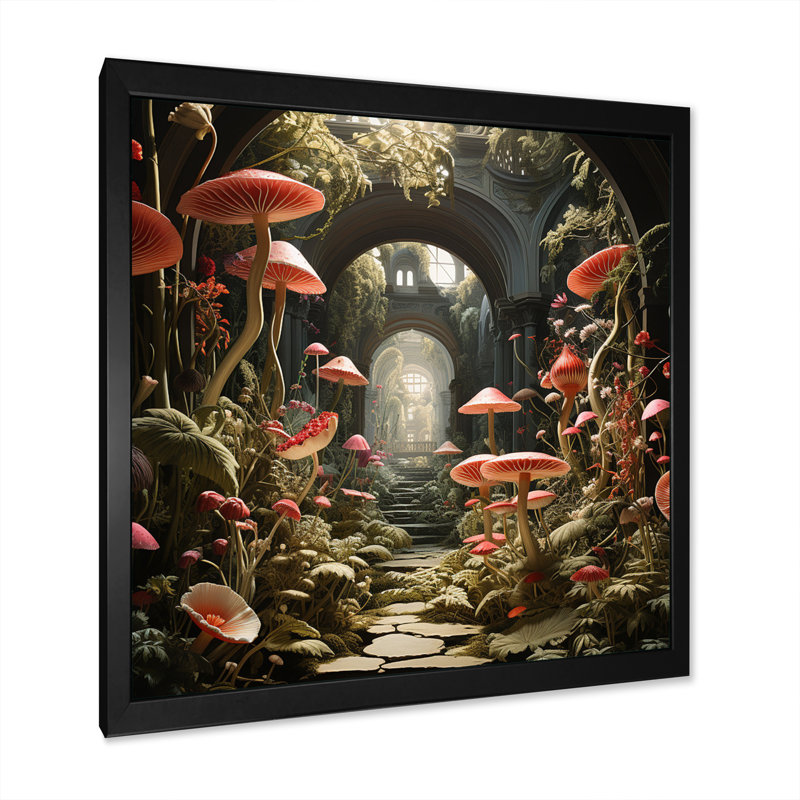 Champignon le jardin secret - imprimé, H 30 po x l 30 po x P 1 po, Cadre simple noir