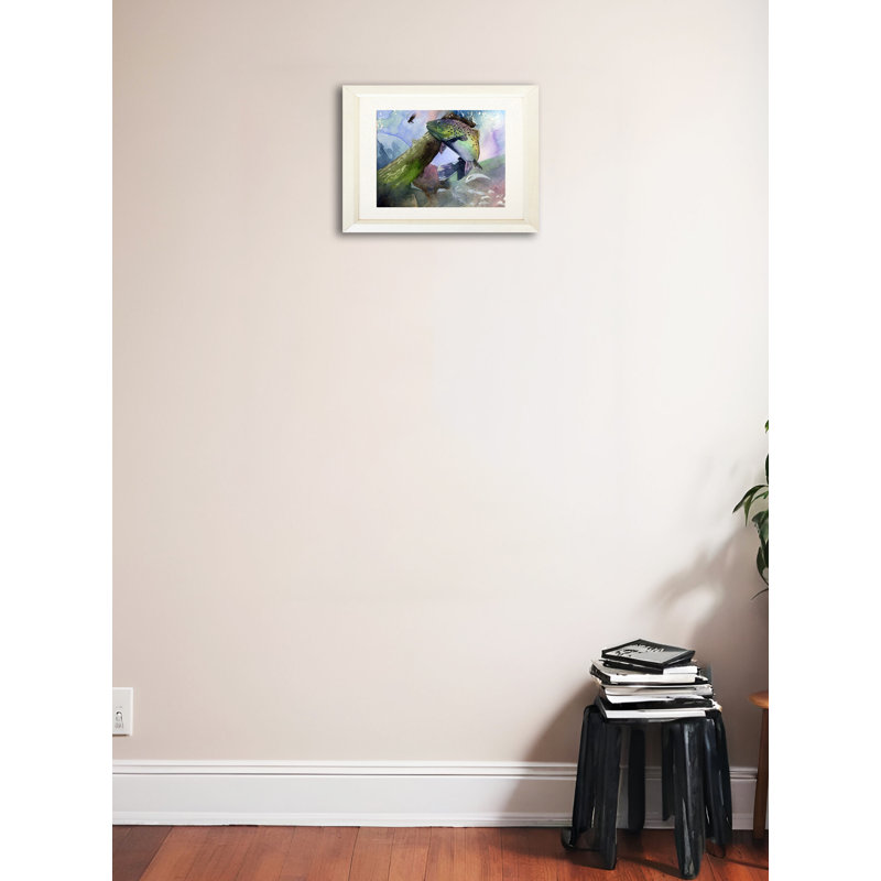 «Trout Fly», reproduction de peinture à l'aquarelle, H 20 po x l 24 po x P 1 po, Cadre photo blanc, Blanc mat
