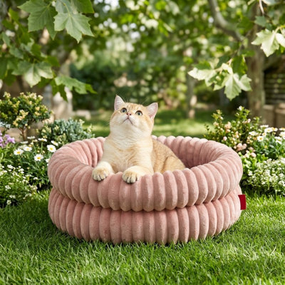 Lit lavable orthopédique en forme de beigne pour petits chiens, lit pour chien rond et moelleux avec base antidérapante pour chiot et chaton, rose foncé, 20 x 20 x 6,5 po