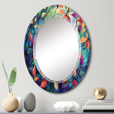 Multicolor Vibrant Vines Wall Mirror, Abstract Botanicals Modern - Multicolor Vibrant Vines I