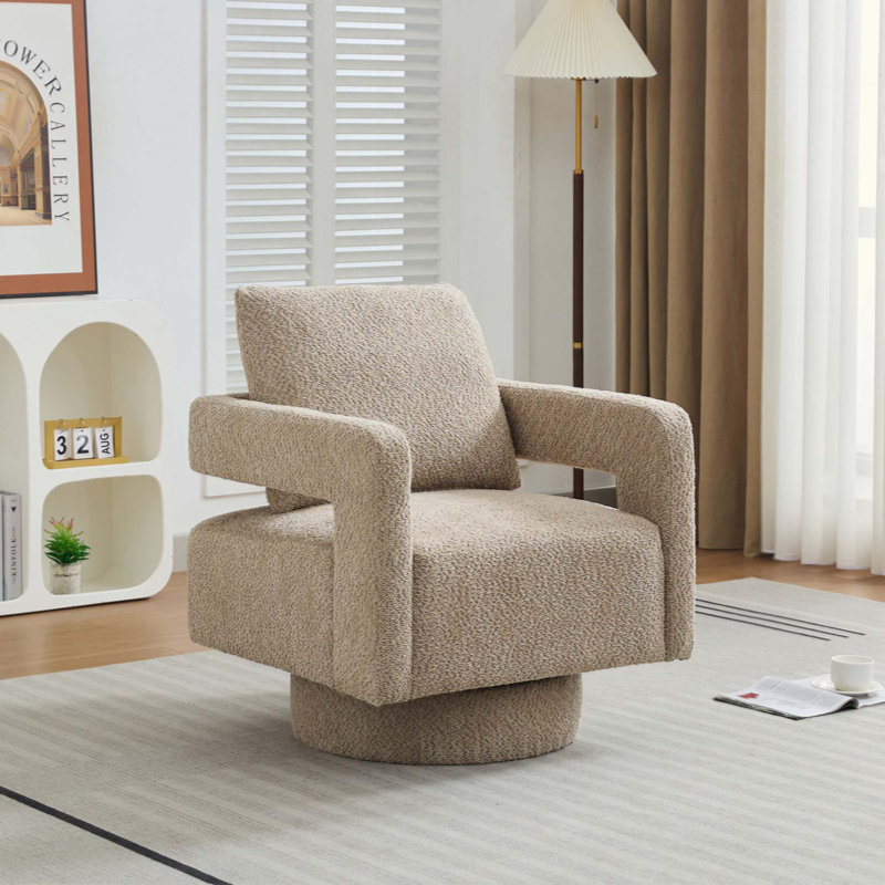 Fauteuil d'appoint pivotant revêtu de tissu bouclé, Taupe