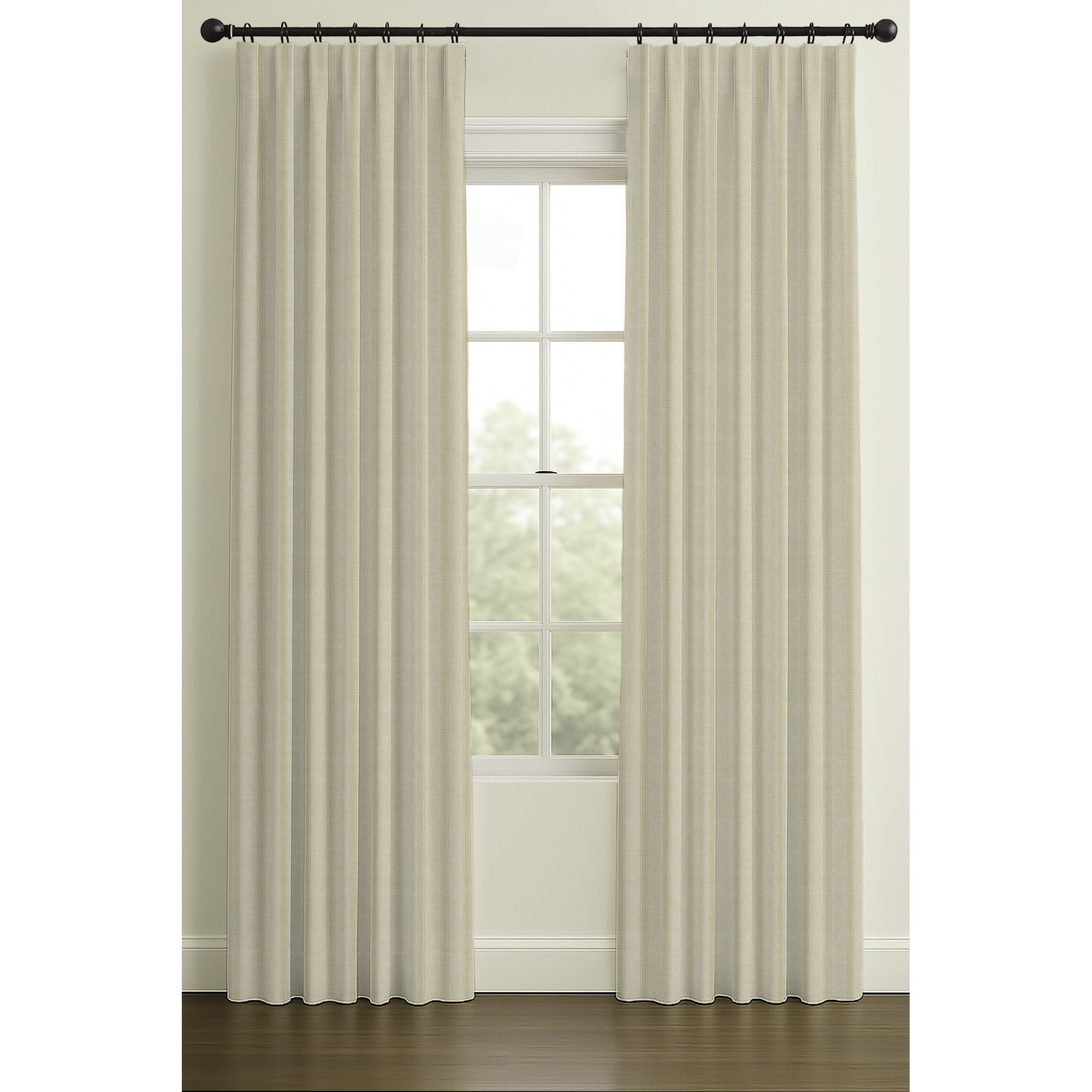 Inverted Pleat Single Lining Modern Jacquard Stripe, 33" W x 84" L, Cream