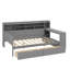 Lit de jour double en bois avec supports de rangement intégrés, lit polyvalent avec deux tiroirs et un bureau d'étude