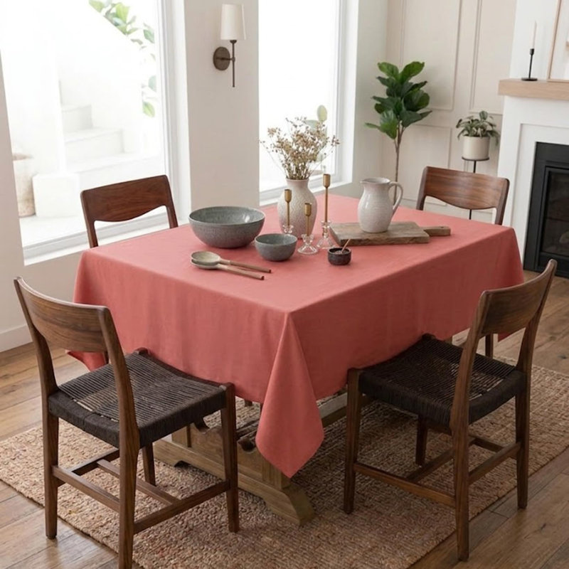 Diana - 100% Pure Linen Tablecloth, 90" L x 60" W, Dusty Rose, Solid Color