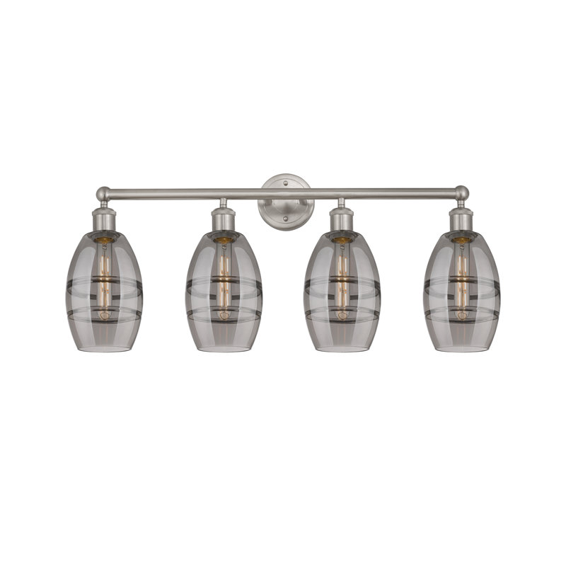 Éclairage pour meuble-lavabo à 4 lumières à intensité variable Dundrod, Gris fumée clair, Nickel satiné brossé