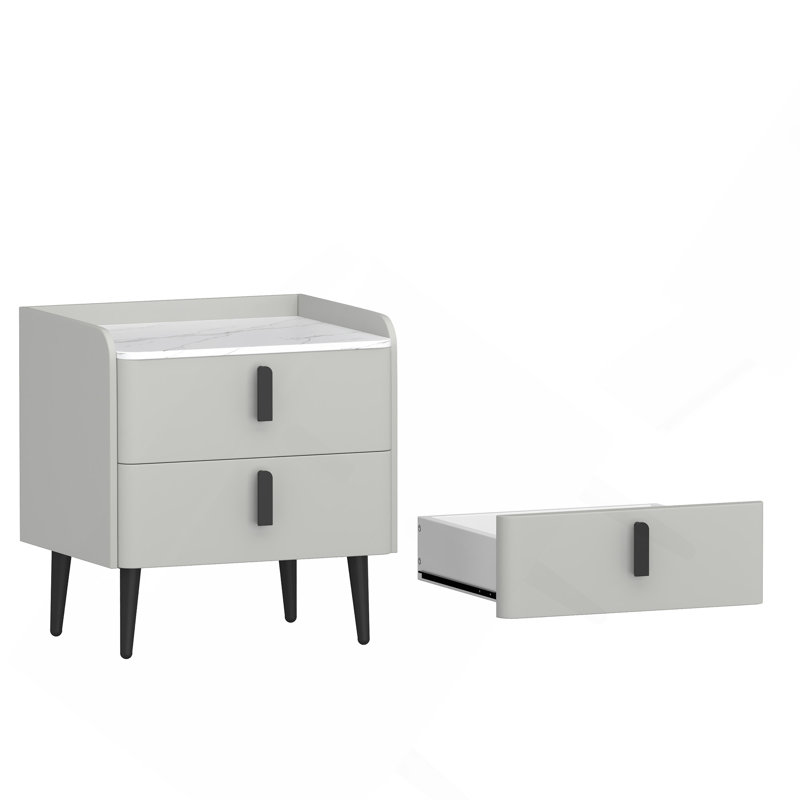 Ensemble de 2 tables de chevet, table de chevet avec 2 tiroirs et plateau de table en marbre, table d'appoint moderne, Gris