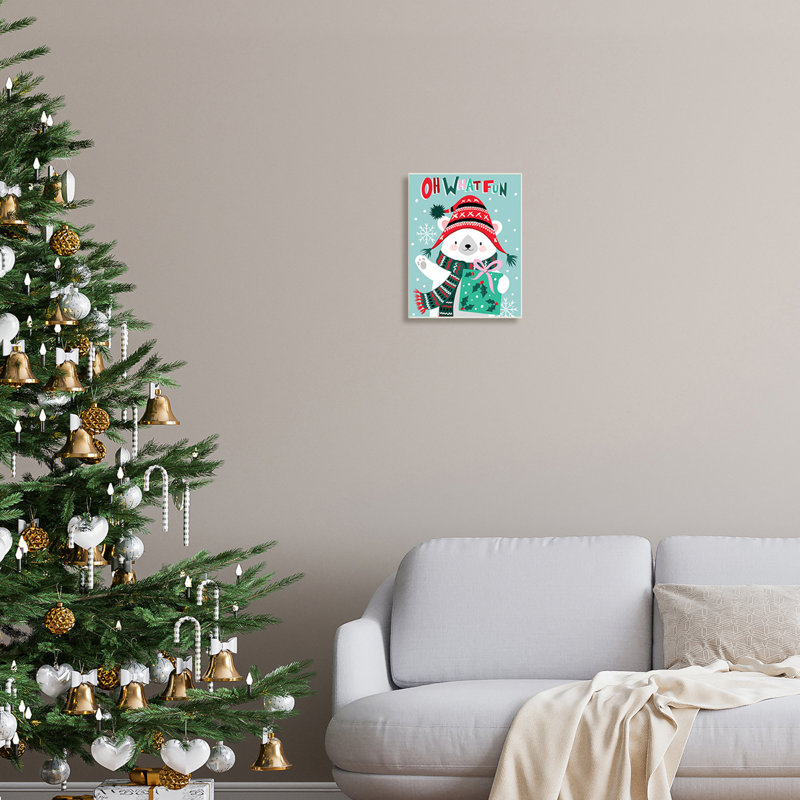 «Oh What Fun Winter Winter Bear Falling Snowflakes», estampe numérique encadrée de Jo Taylor, H 15 po x l 10 po x P 0,5 po